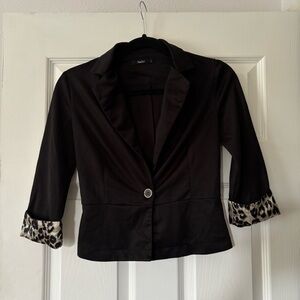 Papaya Black Blazer with Leopard Print Cuffs